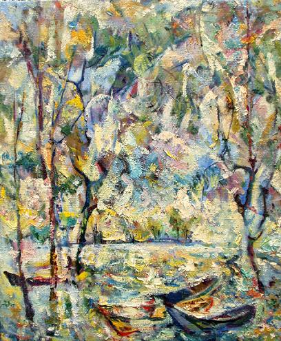 High Water spring landscape - oil painting