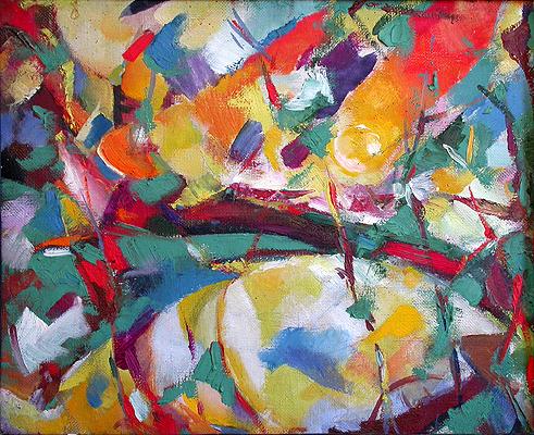 Autumn abstract landscape - oil painting
